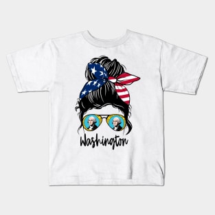 Washington girl Messy bun , American Girl , Washington Flag Kids T-Shirt